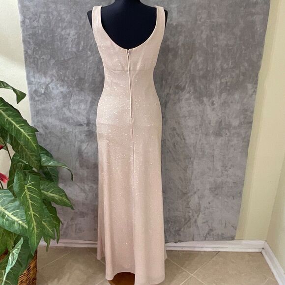 Vintage Betsy & Adam Evening Gown sz. 4 Formal Sheath Cowl Neck Tan Glitter USA - Picture 3 of 14